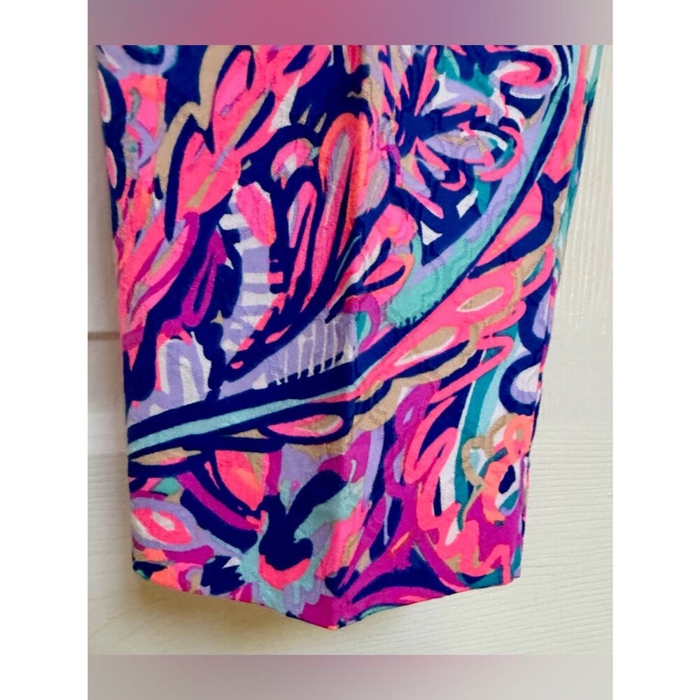 Lilly Pulitzer Print Pants Pink Blue Size 6 Slim Straight Ankle Preppy Resort - Picture 6 of 9